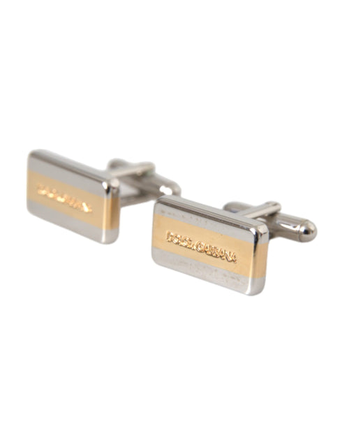 Dolce & Gabbana Silver Gold Plated Brass DG Logo Pin Men's Cufflinks