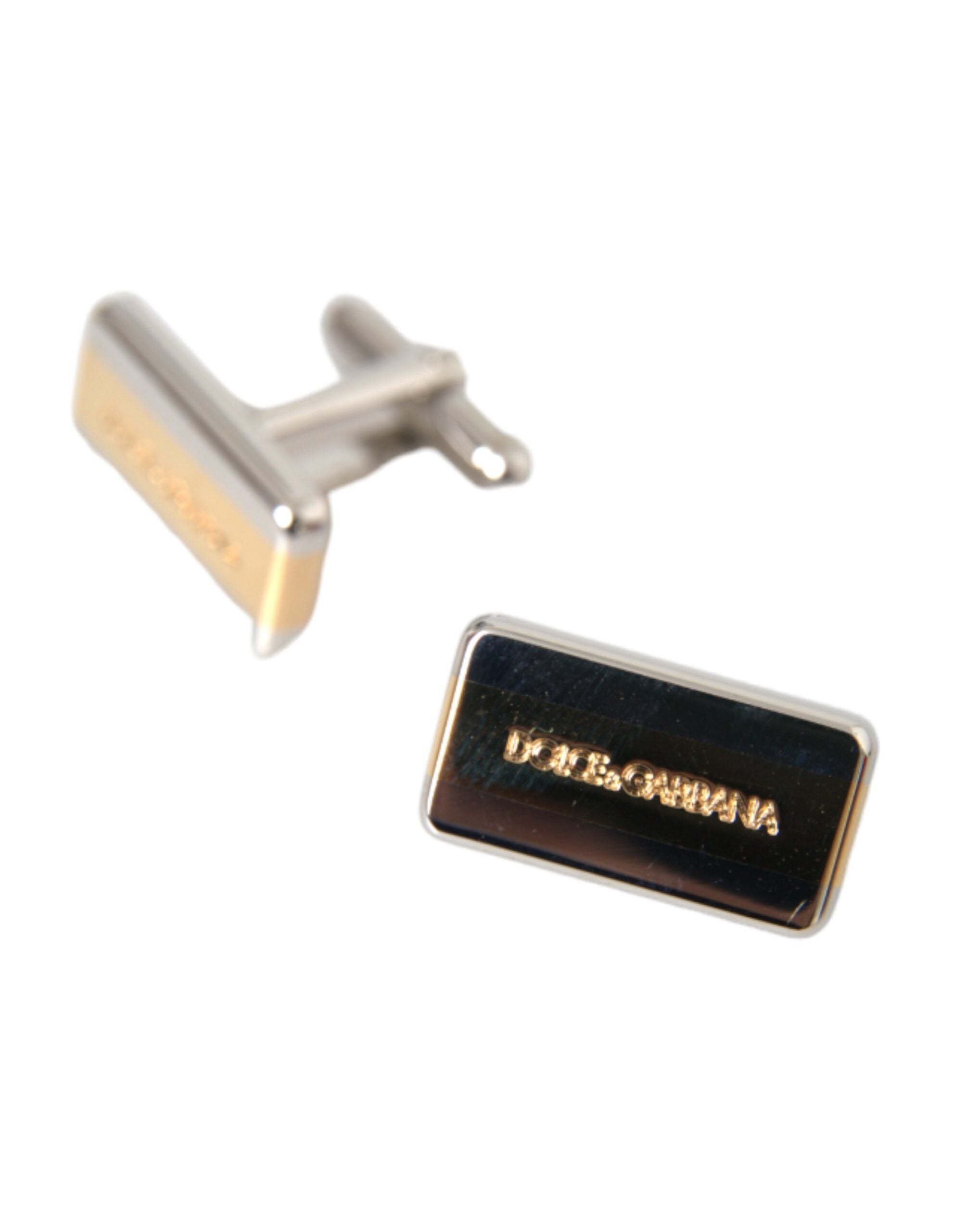 Dolce & Gabbana Silver Gold Plated Brass DG Logo Pin Men's Cufflinks