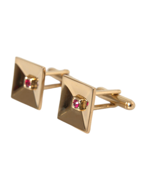 Dolce & Gabbana Gold Plated Brass Crystal Square Pin Men's Cufflinks