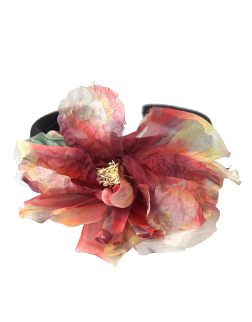 Dolce & Gabbana Rose Pink Silk Floral Black Tiara Women Hairband Women's Diadem