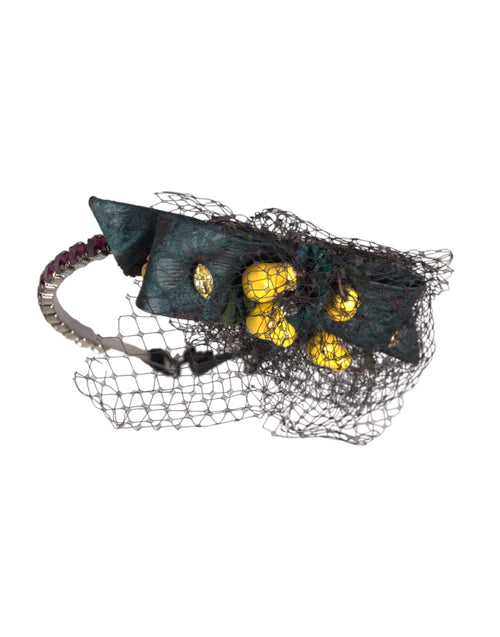 Dolce & Gabbana Black Lemons Sicily Purple Crystal Net Headband Women's Diadem