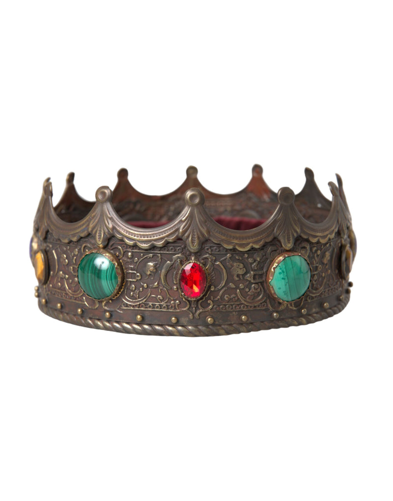 Dolce & Gabbana Bronze Brass Multicolor Crystal Crown Tiara Women's Hat