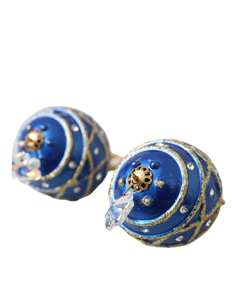 Dolce & Gabbana Gold Brass Blue Dangle Christmas Ball Crystal Clip On Women's Earrings (Pre-Owned)