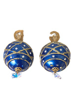 Dolce & Gabbana Gold Brass Blue Dangle Christmas Ball Crystal Clip On Women's Earrings (Pre-Owned)