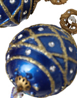 Dolce & Gabbana Gold Brass Blue Dangle Christmas Ball Crystal Clip On Women's Earrings (Pre-Owned)