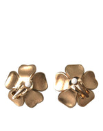 Dolce & Gabbana Gold Tone Maxi Faux Pearl Floral Clip-on Jewelry Women's Earrings (Pre-Owned)