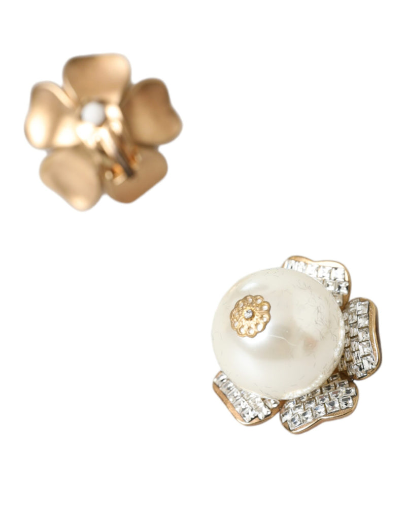 Dolce & Gabbana Gold Tone Maxi Faux Pearl Floral Clip-on Jewelry Women's Earrings (Pre-Owned)