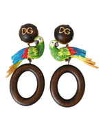 Dolce & Gabbana Multicolor Parrot Wood Brass Crystal Embellished Women's Earring (Pre-Owned)