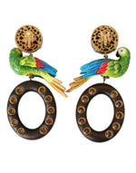 Dolce & Gabbana Multicolor Parrot Wood Brass Crystal Embellished Women's Earring (Pre-Owned)