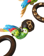 Dolce & Gabbana Multicolor Parrot Wood Brass Crystal Embellished Women's Earring (Pre-Owned)