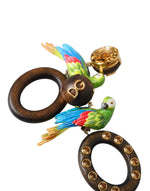 Dolce & Gabbana Multicolor Parrot Wood Brass Crystal Embellished Women's Earrings