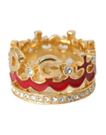 Dolce & Gabbana Gold Tone BrassCrystal Enamel DG CROWN Statement Women's Ring