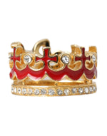 Dolce & Gabbana Gold Tone BrassCrystal Enamel DG CROWN Statement Women's Ring