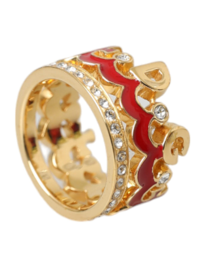 Dolce & Gabbana Gold Tone BrassCrystal Enamel DG CROWN Statement Women's Ring