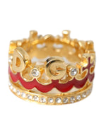 Dolce & Gabbana Gold Tone BrassCrystal Enamel DG CROWN Statement Women's Ring