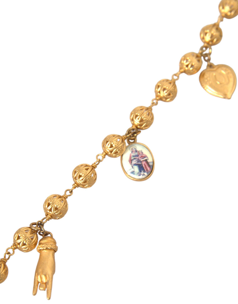 Dolce & Gabbana Gold Tone Chain Brass Beaded Statement Sicily Women's Necklace