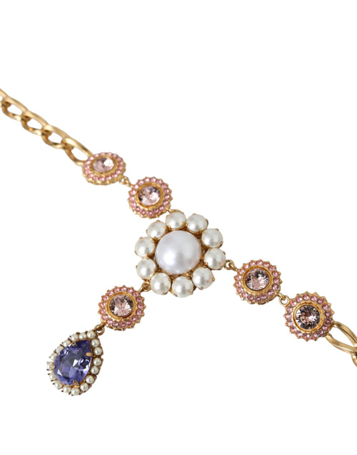 Dolce & Gabbana Gold Brass Crystal Purple Pink Pearl Pendants Women's Necklace