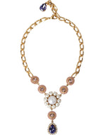 Dolce & Gabbana Gold Brass Crystal Purple Pink Pearl Pendants Women's Necklace