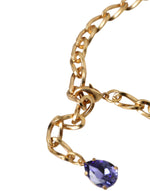 Dolce & Gabbana Gold Brass Crystal Purple Pink Pearl Pendants Women's Necklace