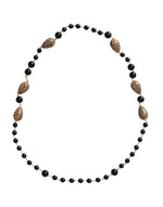 Dolce & Gabbana Gold Tone Brass Black Printed Beaded Long Chain Women's Necklace