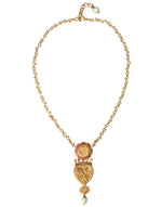 Dolce & Gabbana Gold BrassChain Sacred Heart Rose Crystal Charm Women's Necklace