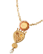 Dolce & Gabbana Gold BrassChain Sacred Heart Rose Crystal Charm Women's Necklace