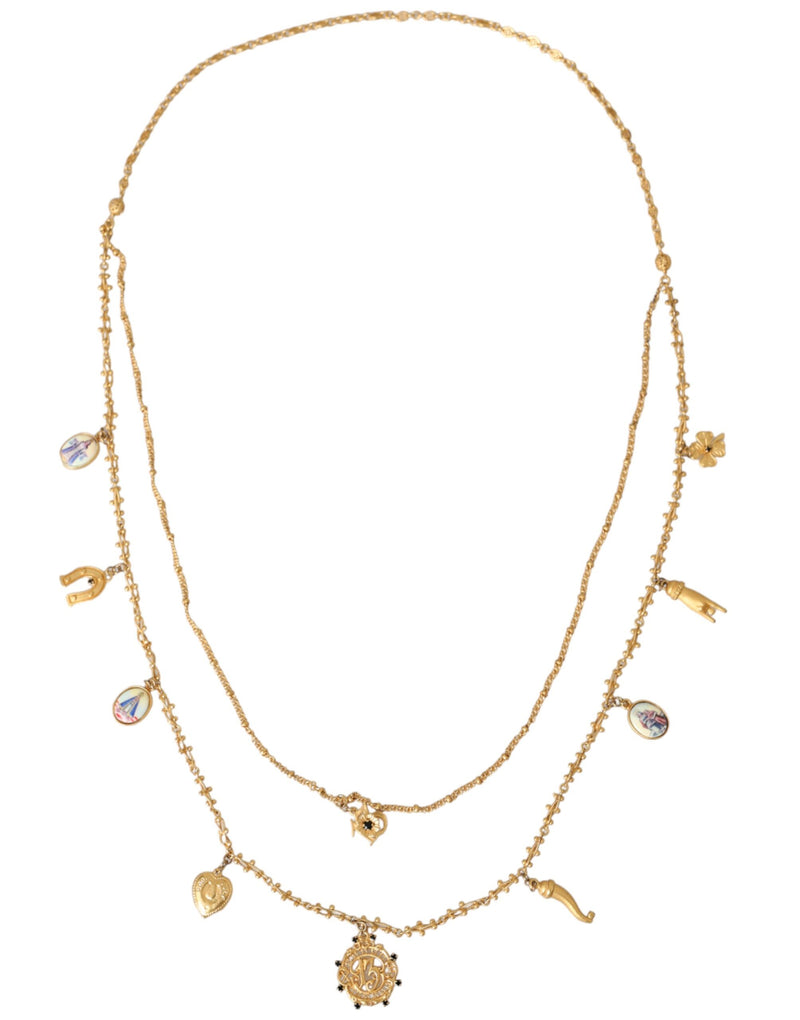 Dolce & Gabbana Gold Tone Chain Brass Charm Statement Sicily Women's Necklace