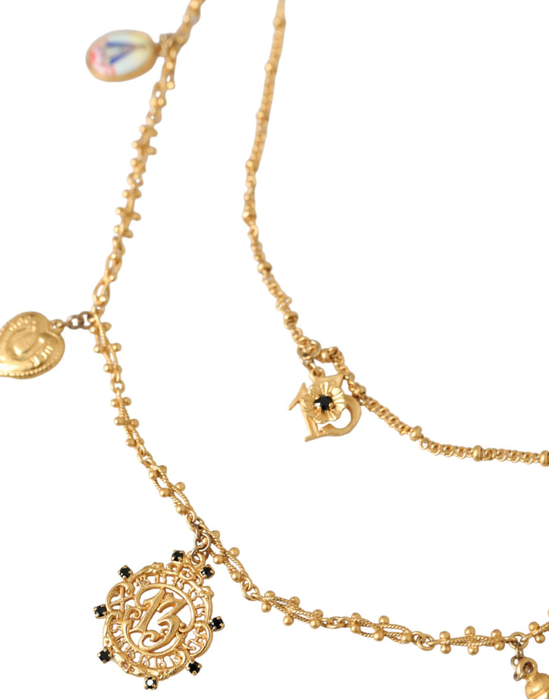 Dolce & Gabbana Gold Tone Chain Brass Charm Statement Sicily Women's Necklace