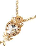 Dolce & Gabbana Gold Brass Chain Sacred Heart Crystal Charm Women's Necklace