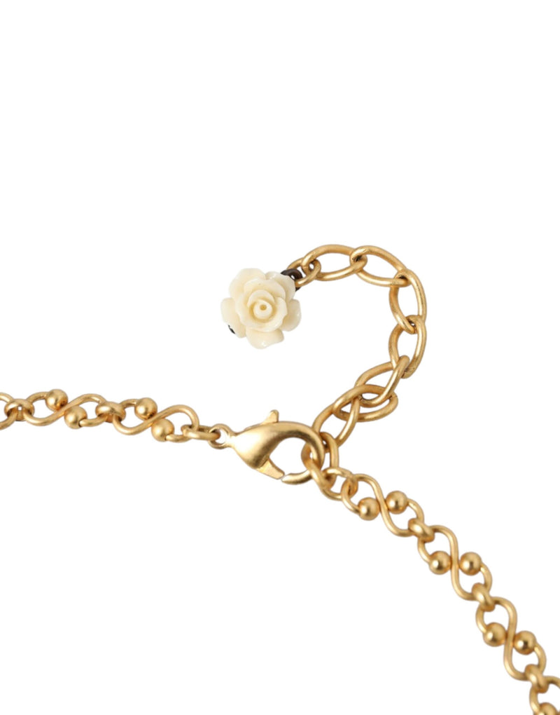 Dolce & Gabbana Gold Brass Chain Sacred Heart Crystal Charm Women's Necklace