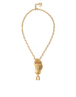 Dolce & Gabbana Gold Brass Chain Sacred Heart Crystal Charm Women's Necklace