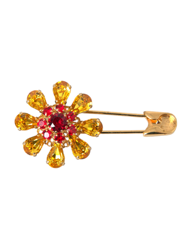 Dolce & Gabbana Gold Brass Floral Crystal Jewelry Brooch Women's Pin