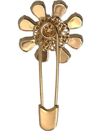 Dolce & Gabbana Gold Brass Floral Crystal Jewelry Brooch Women's Pin