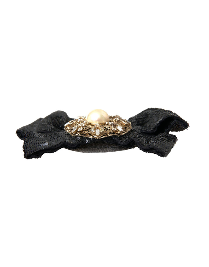 Dolce & Gabbana Black Sequin Pearl Handmade Brooch Hair Women's Pin