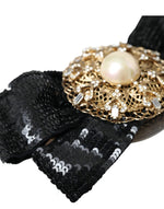 Dolce & Gabbana Black Sequin Pearl Handmade Brooch Hair Women's Pin