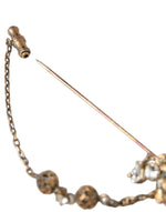 Dolce & Gabbana Gold Brass Crystal Chain 925 Sterling Silver Pin Women's Brooch