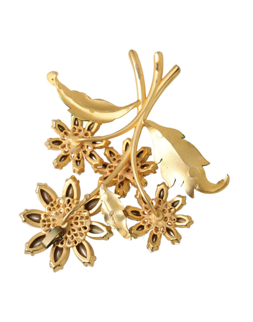 Dolce & Gabbana Gold Yellow Green Filigree Flower Crystals Brooch Women's Pin