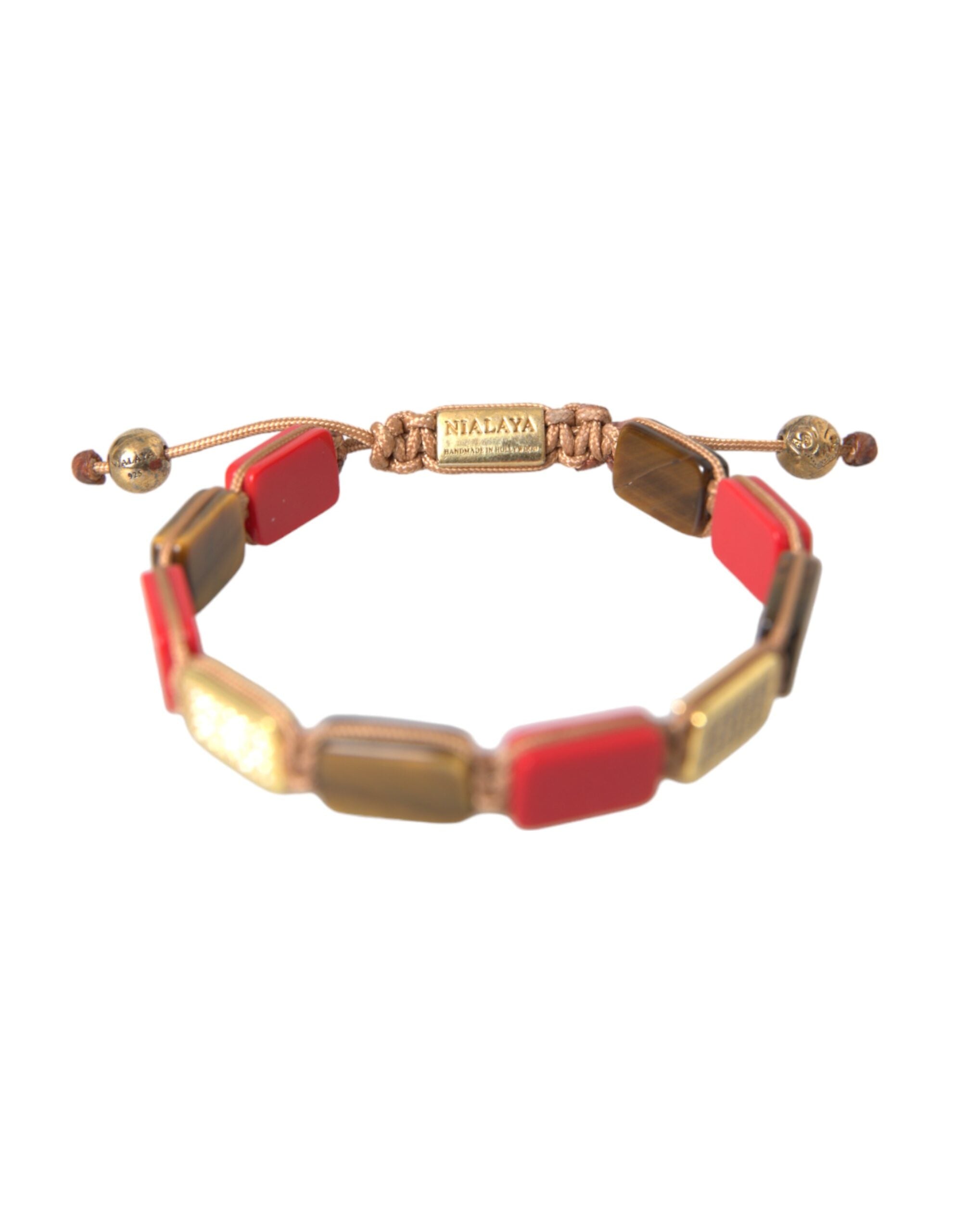 Nialaya CZ Tiger Eye Red Coral 925 Silver Men Men's Bracelet