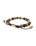 Nialaya CZ Ball Tiger Eye Stone Copper Beaded Men Men's Bracelet