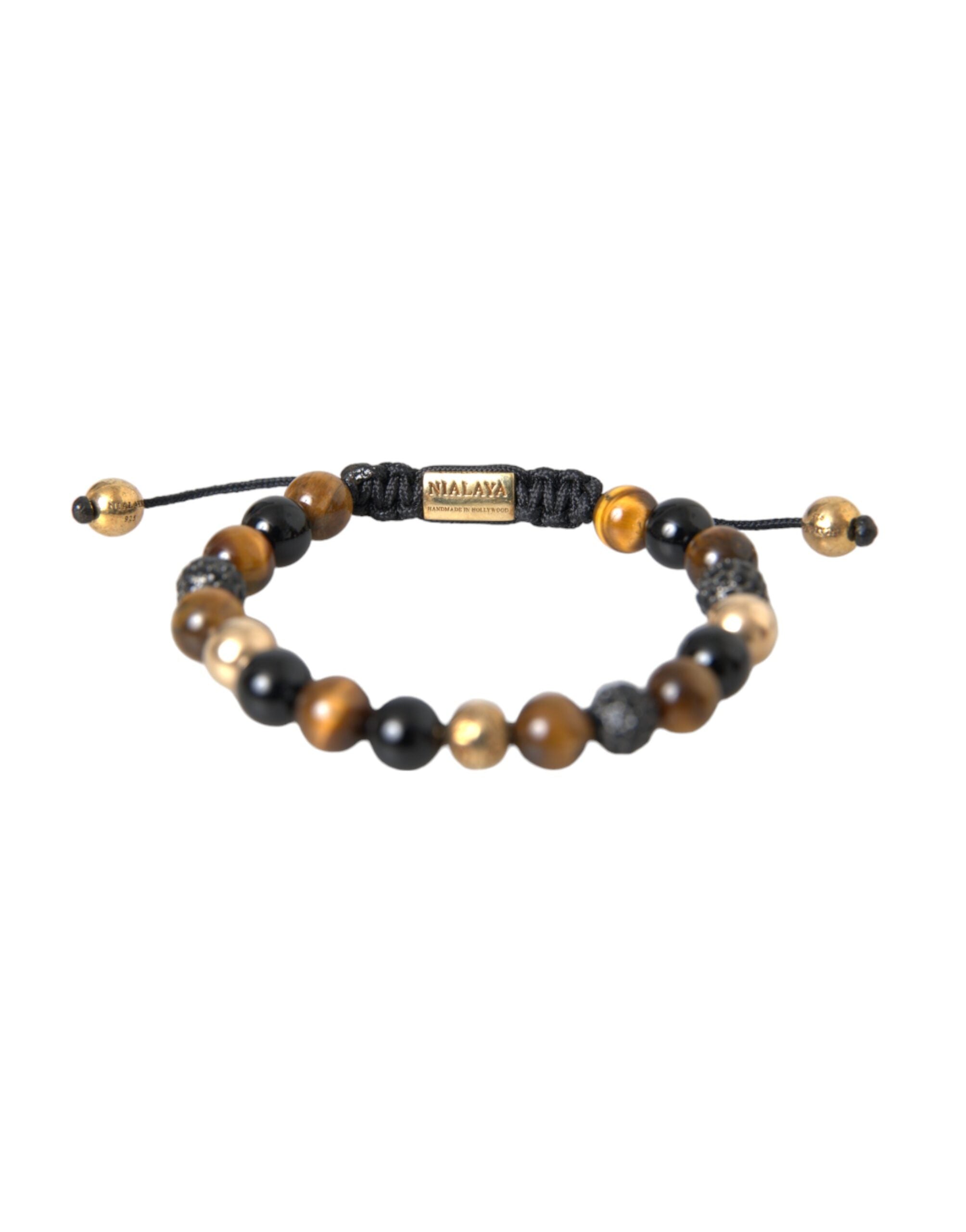 Nialaya CZ Ball Tiger Eye Stone Copper Beaded Men Men's Bracelet