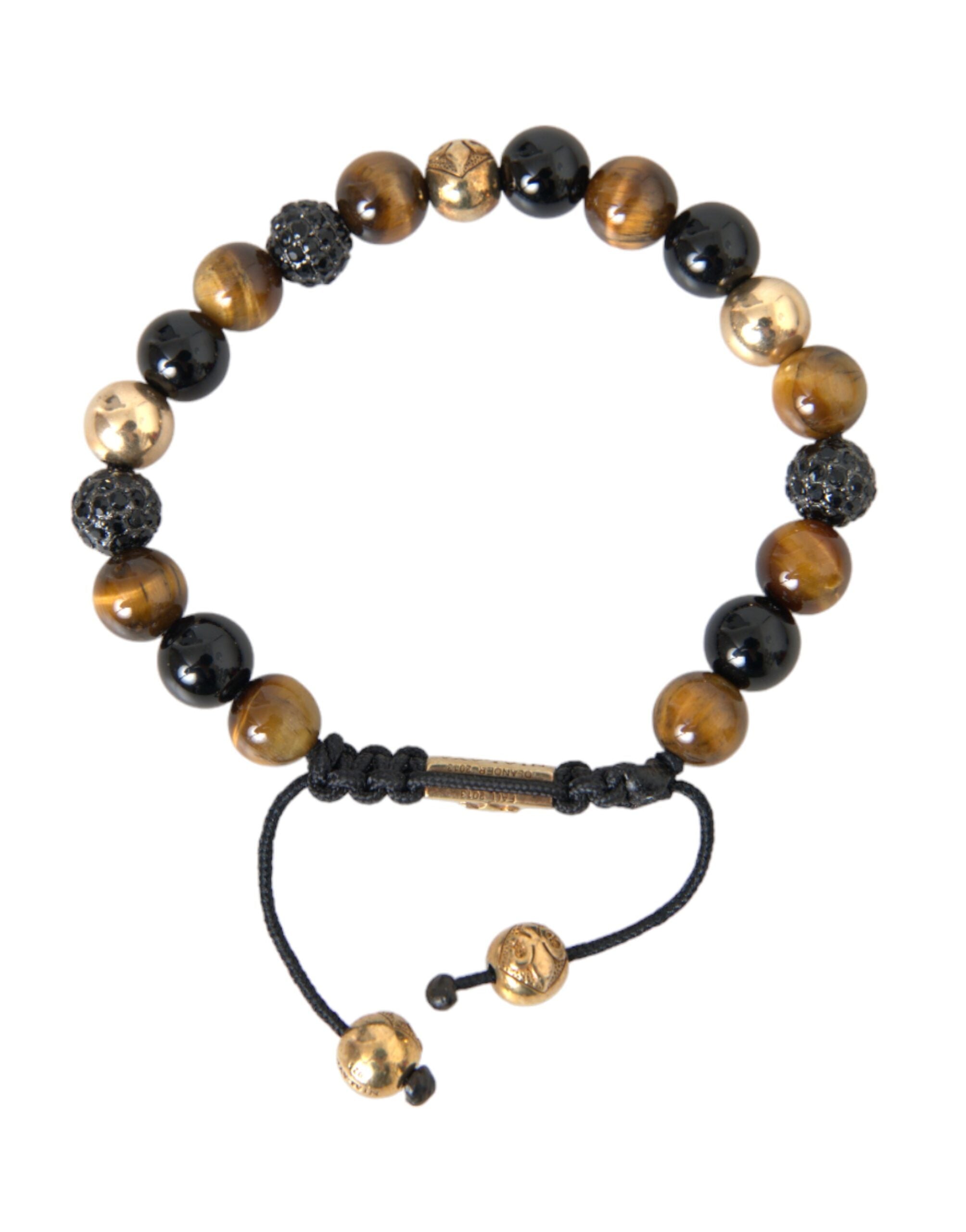 Nialaya CZ Ball Tiger Eye Stone Copper Beaded Men Men's Bracelet