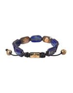 Nialaya Flat Bead Blue Lapis White CZ 925 Bracelet Men's Mens