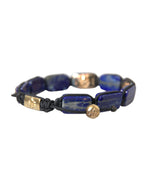 Nialaya Flat Bead Blue Lapis White CZ 925 Bracelet Men's Mens