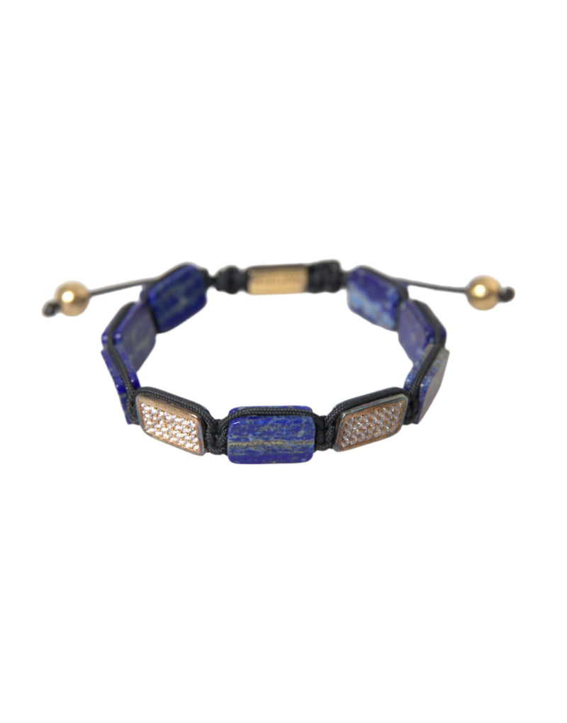 Nialaya Flat Bead Blue Lapis White CZ 925 Bracelet Men's Mens