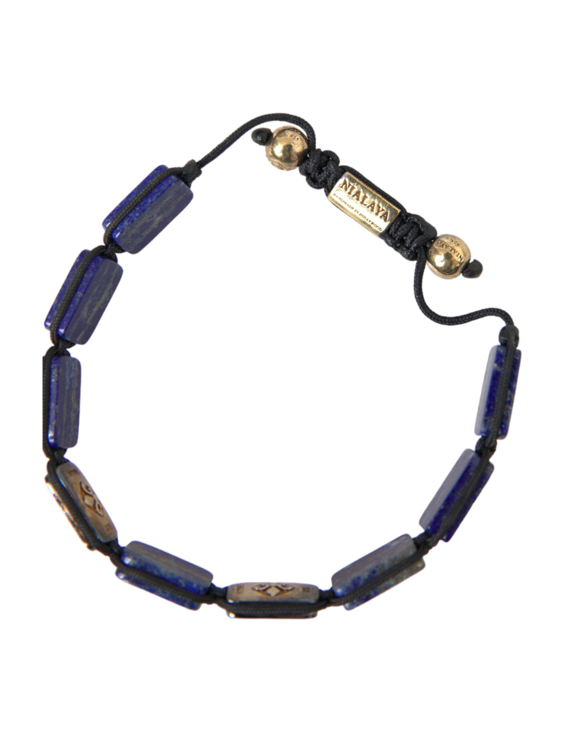 Nialaya Flat Bead Blue Lapis White CZ 925 Bracelet Men's Mens