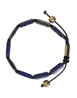 Nialaya Flat Bead Blue Lapis White CZ 925 Bracelet Men's Mens