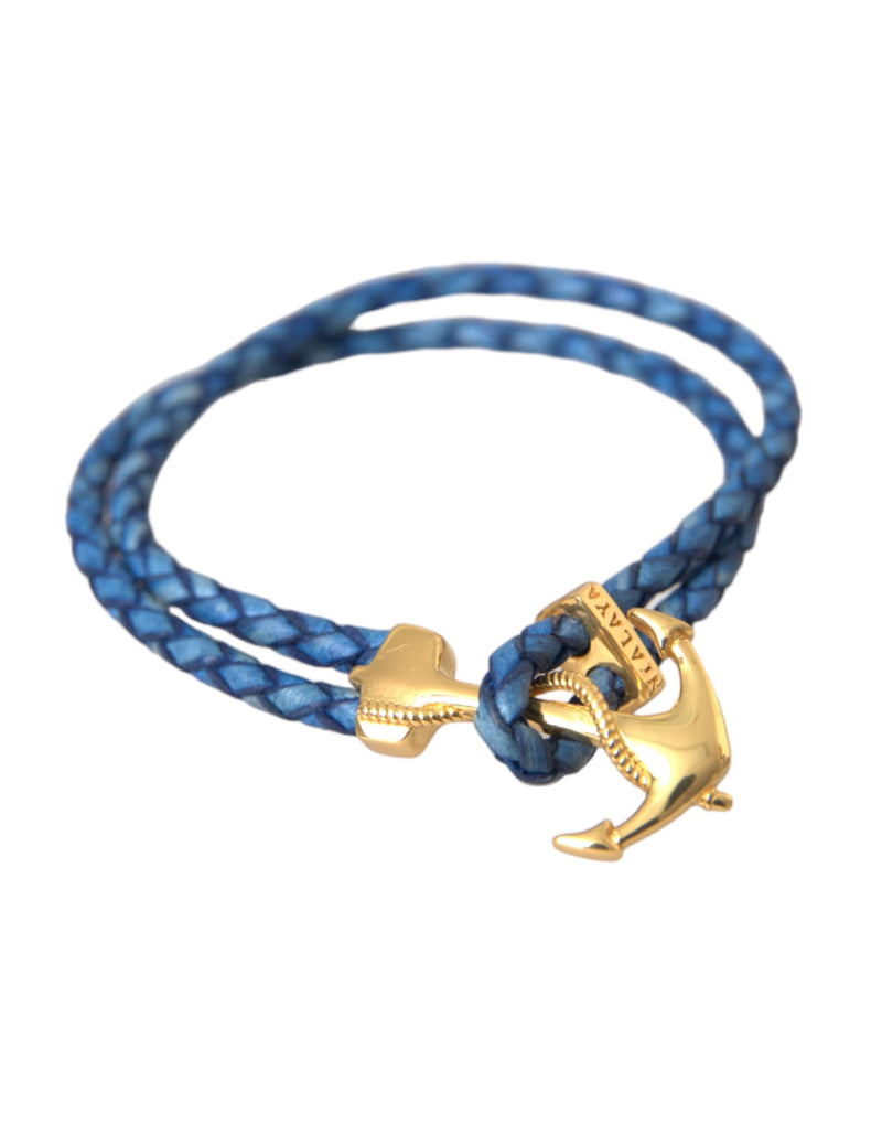 Nialaya Blue Gold Anchor 925 Silver Charm Bracelet Men's Mens