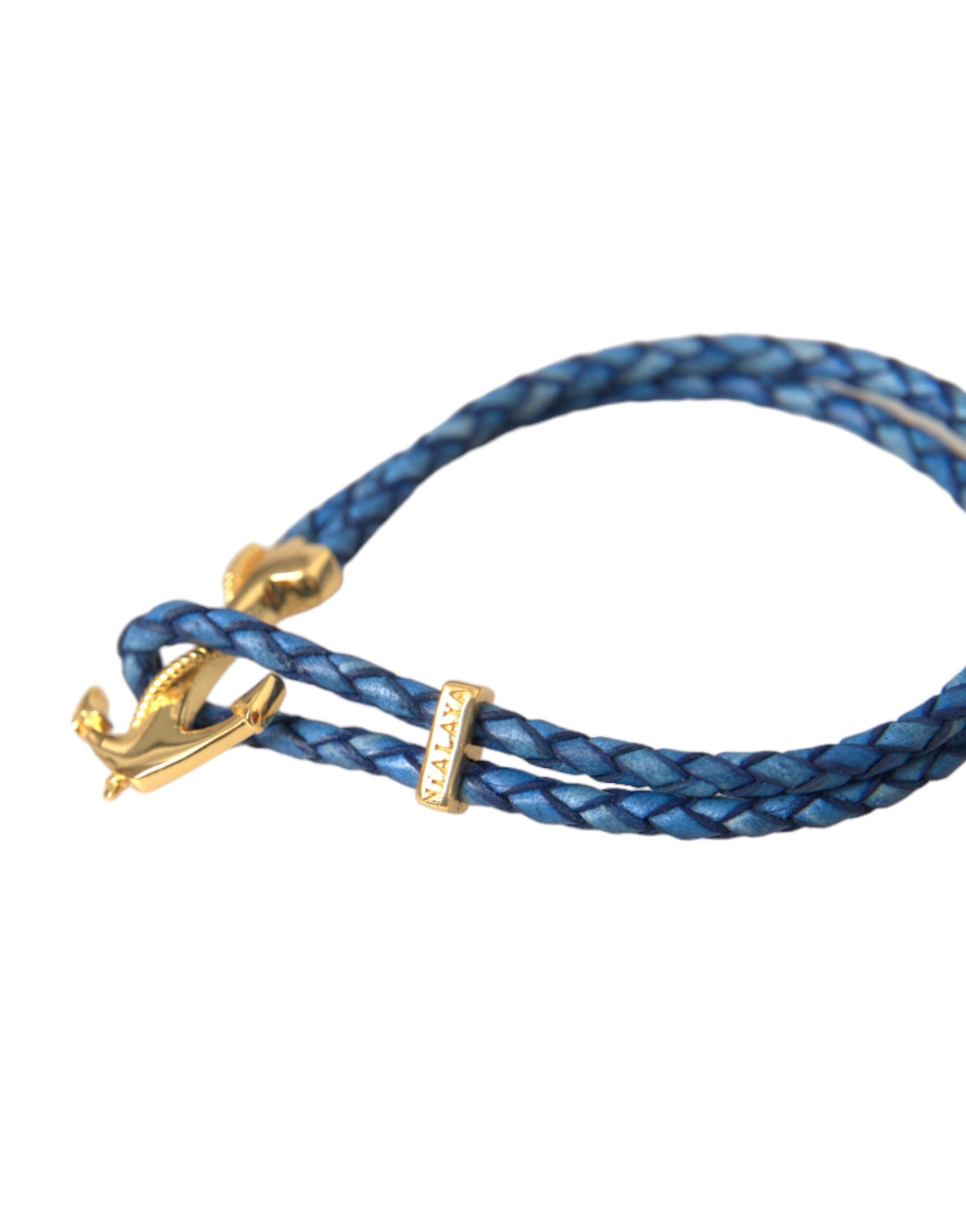 Nialaya Blue Gold Anchor 925 Silver Charm Bracelet Men's Mens