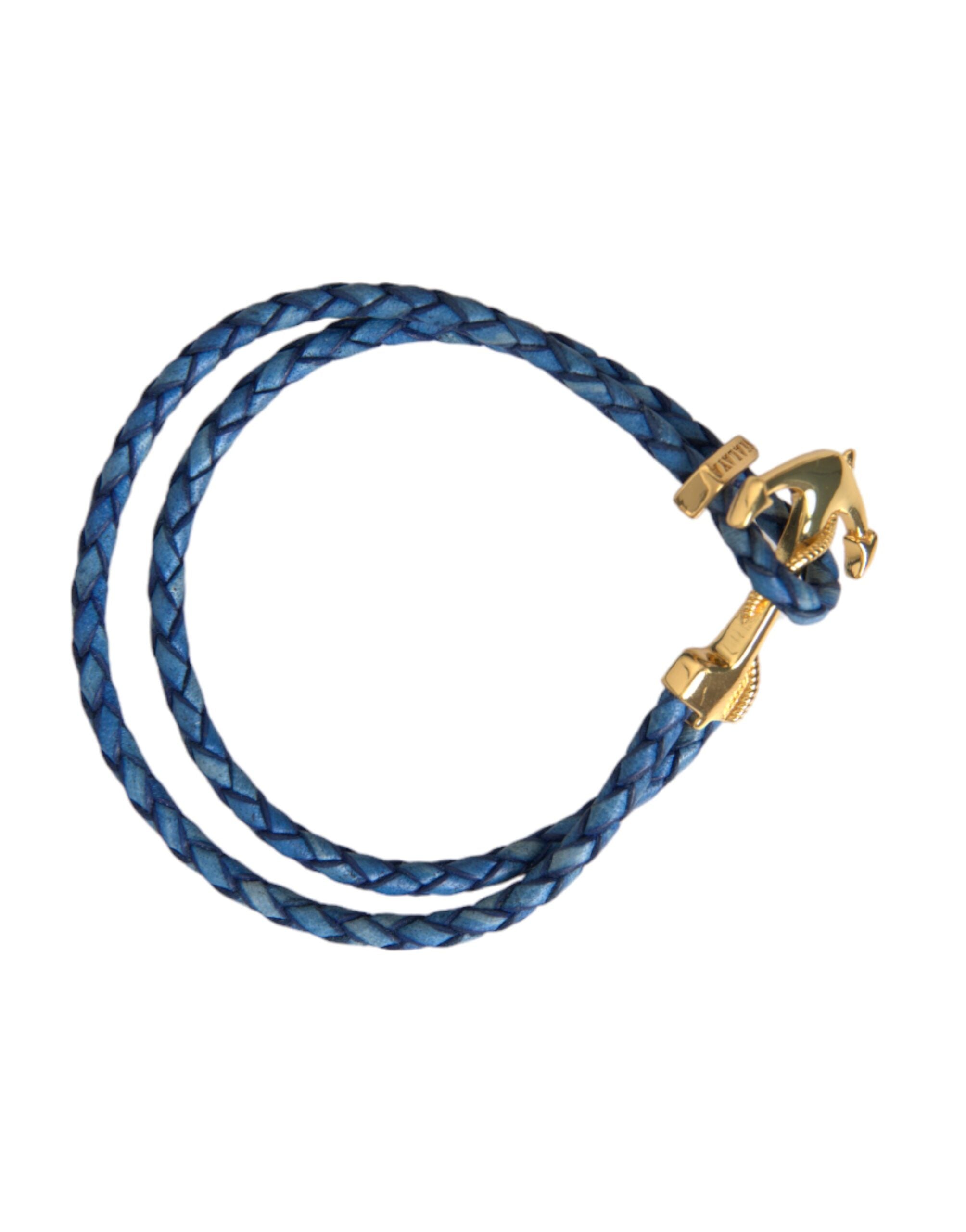 Nialaya Blue Gold Anchor 925 Silver Charm Bracelet Men's Mens