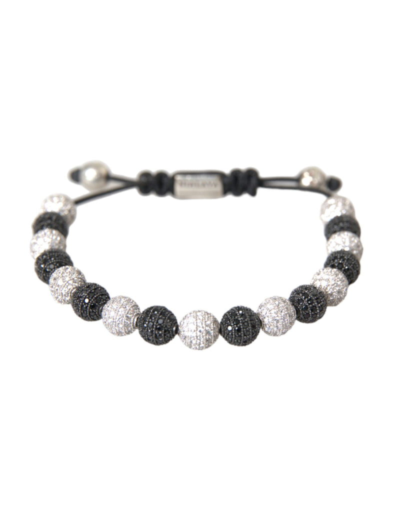 Nialaya CZ Crystal Ball Black White Beaded Women's Bracelet